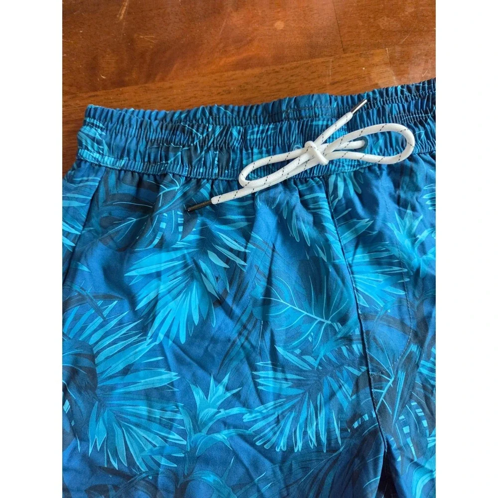 Brisira Mens Teal Tropical Swim Trunks Compression Liner Small 30 pocket shorts